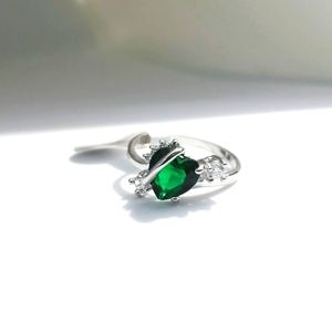 14k Real White Gold Plated Ring Silver Green 8.5 US